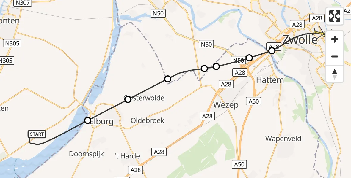Routekaart van de vlucht: Lifeliner 1 naar Zwolle, Bijsselseweg