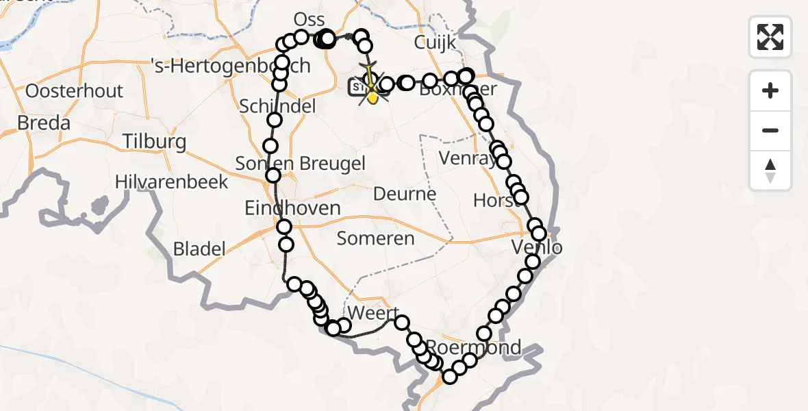 Routekaart van de vlucht: Politieheli naar Vliegbasis Volkel, Zeelandsedijk