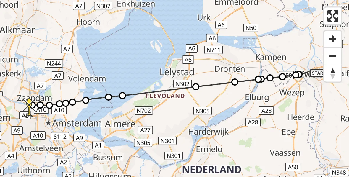 Routekaart van de vlucht: Lifeliner 1 naar Amsterdam Heliport, Businesspark Zwolle