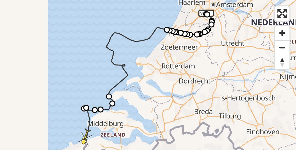 Routekaart van de vlucht: Politiehelikopter naar Vlissingen, Voltweg