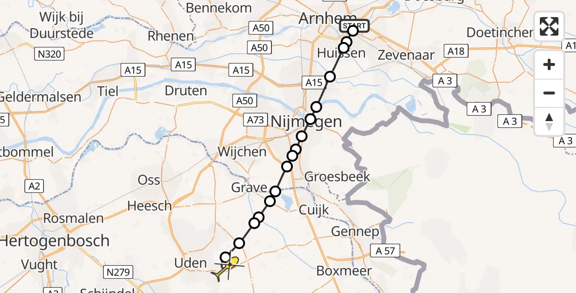 Routekaart van de vlucht: Lifeliner 3 naar Vliegbasis Volkel, Dorpstraat