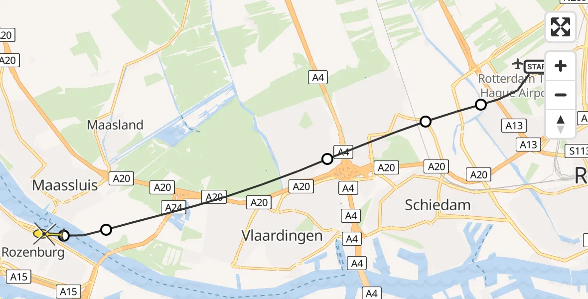 Routekaart van de vlucht: Lifeliner 2 naar Rozenburg, Burgemeester Bosstraat