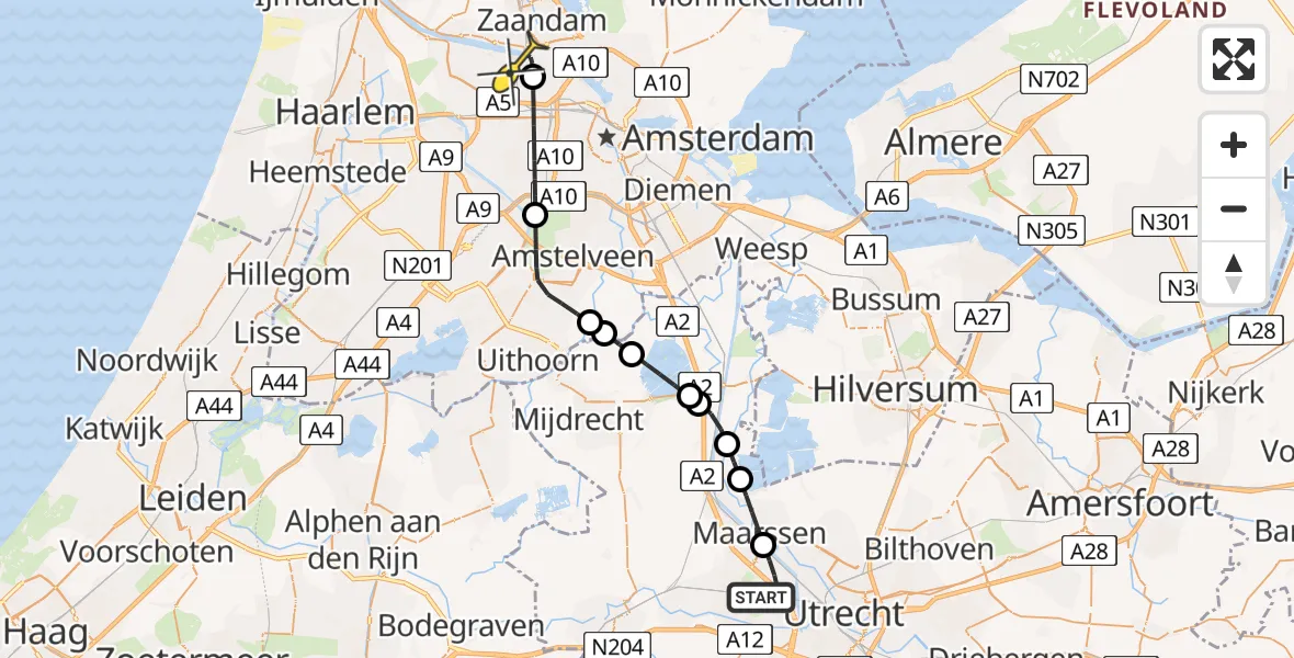 Routekaart van de vlucht: Lifeliner 1 naar Amsterdam Heliport, Rolkaspad