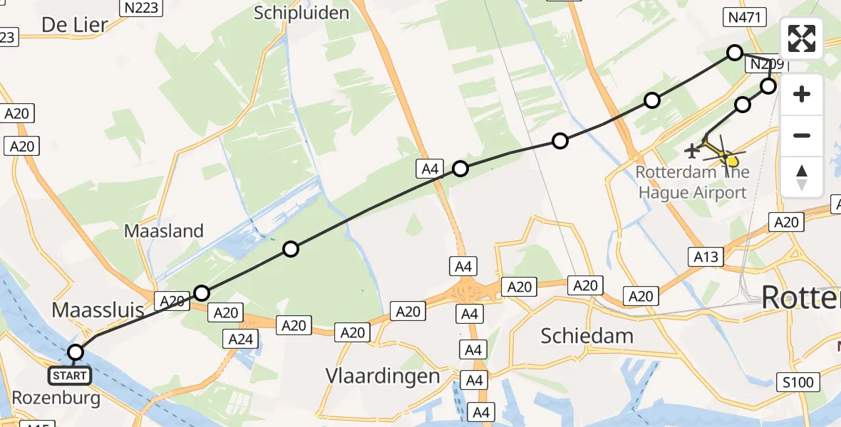 Routekaart van de vlucht: Lifeliner 2 naar Rotterdam The Hague Airport, Koningin Wilhelminalaan
