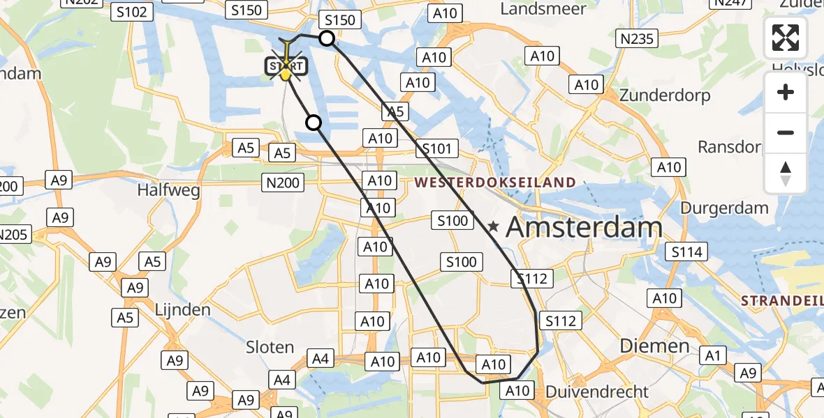 Routekaart van de vlucht: Lifeliner 1 naar Amsterdam Heliport, Maltaweg