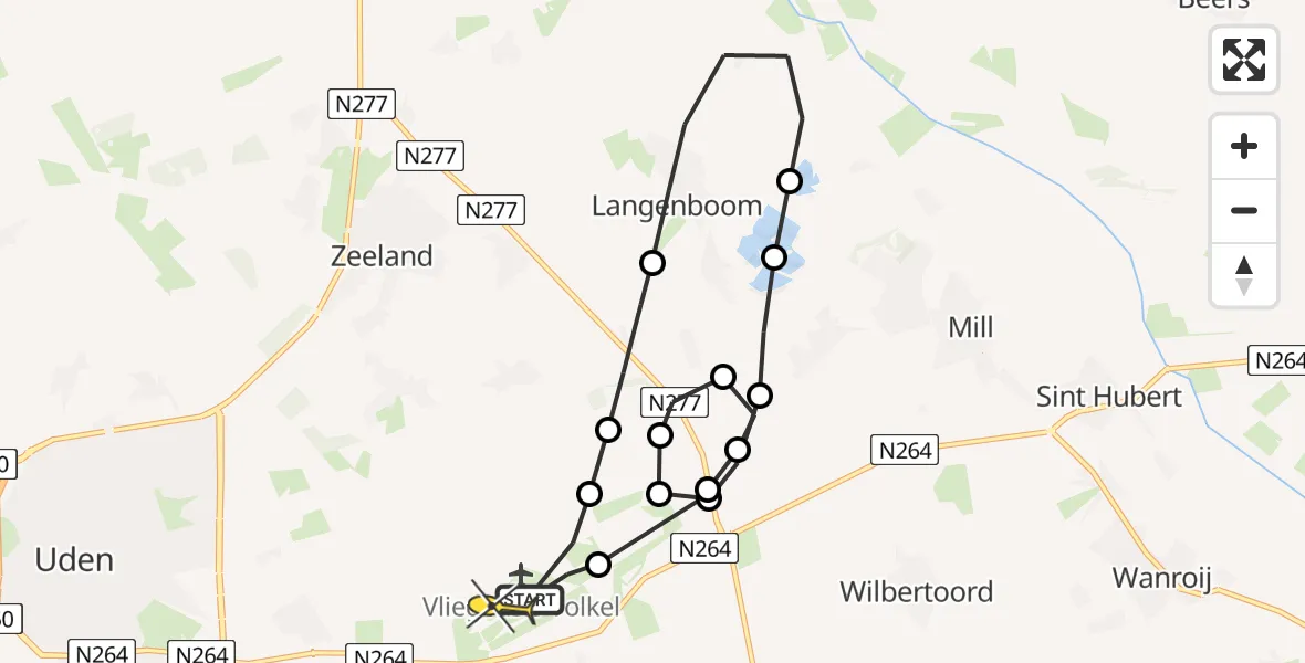 Routekaart van de vlucht: Lifeliner 3 naar Vliegbasis Volkel, Trentsedijk