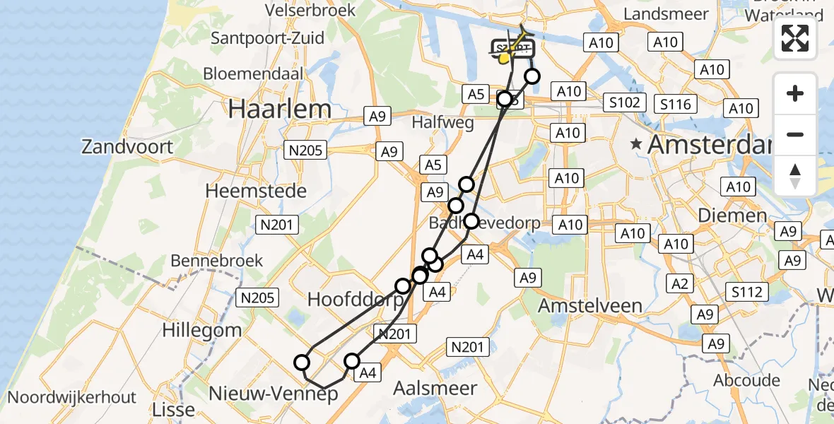 Routekaart van de vlucht: Lifeliner 1 naar Amsterdam Heliport, Hornweg