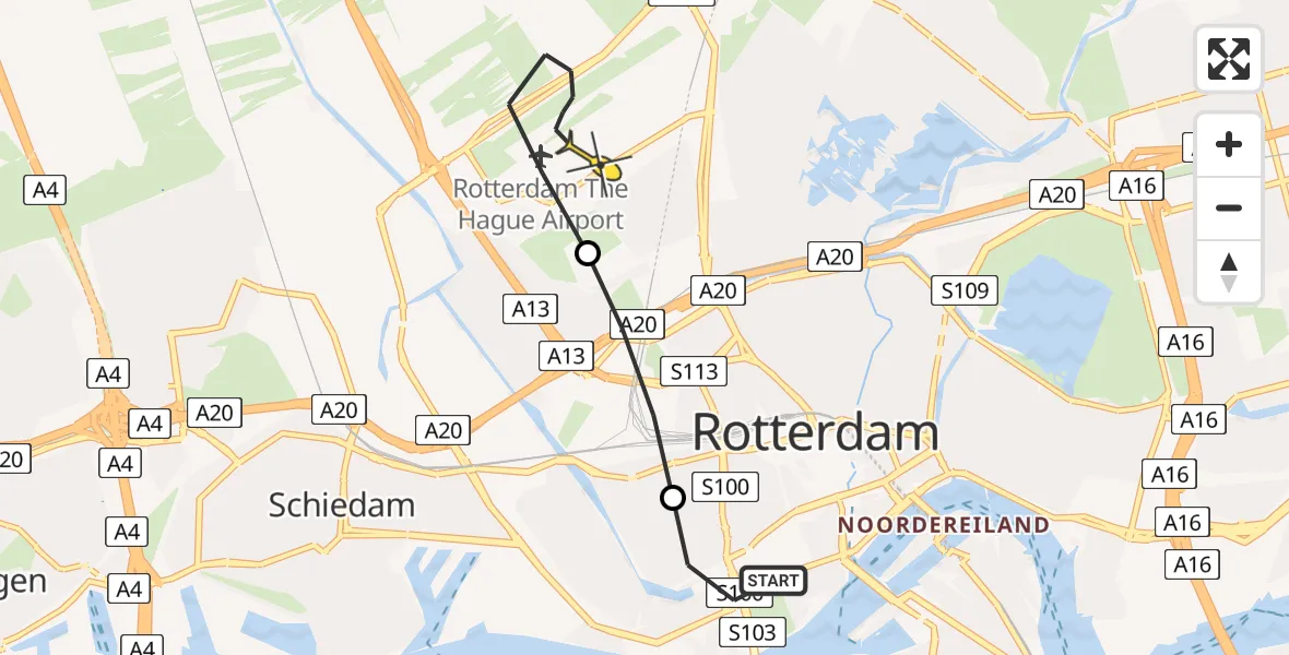 Routekaart van de vlucht: Lifeliner 2 naar Rotterdam The Hague Airport, Lieve Verschuierstraat