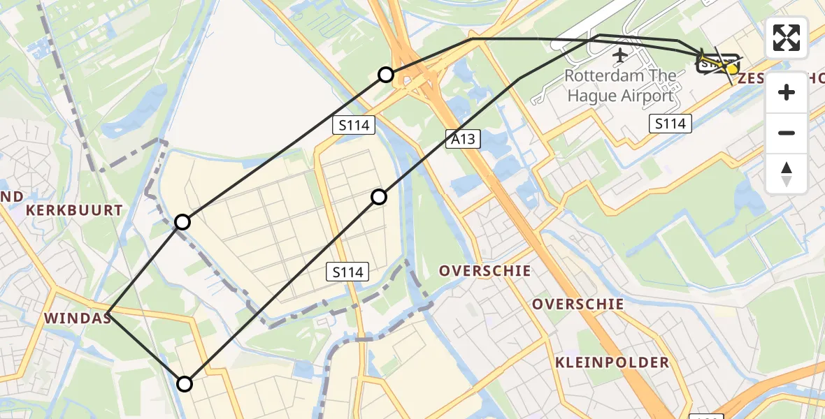 Routekaart van de vlucht: Lifeliner 2 naar Rotterdam The Hague Airport, Vliegveldweg
