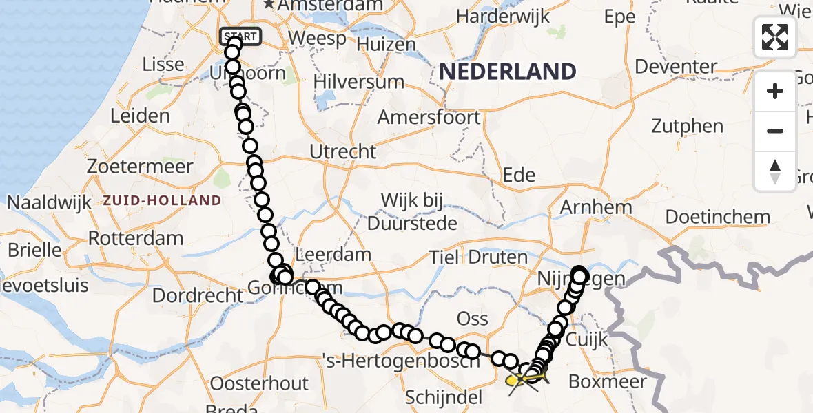 Routekaart van de vlucht: Politieheli naar Vliegbasis Volkel, Westerkimweg