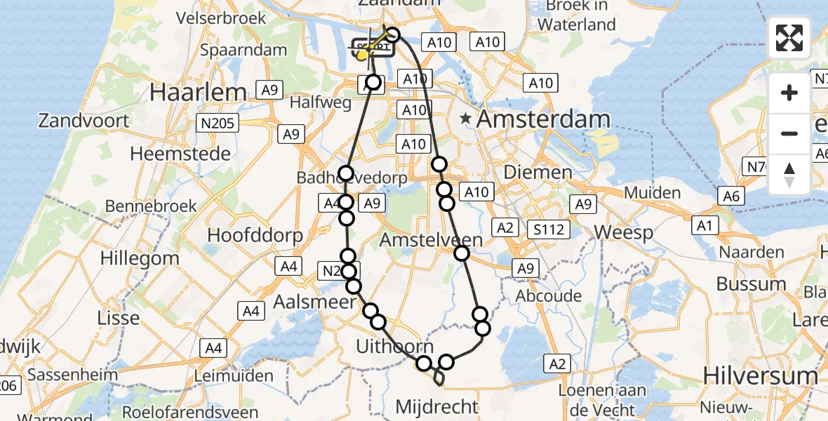 Routekaart van de vlucht: Lifeliner 1 naar Amsterdam Heliport, Hornweg