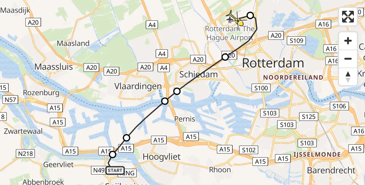 Routekaart van de vlucht: Lifeliner 2 naar Rotterdam The Hague Airport, Plaatweg