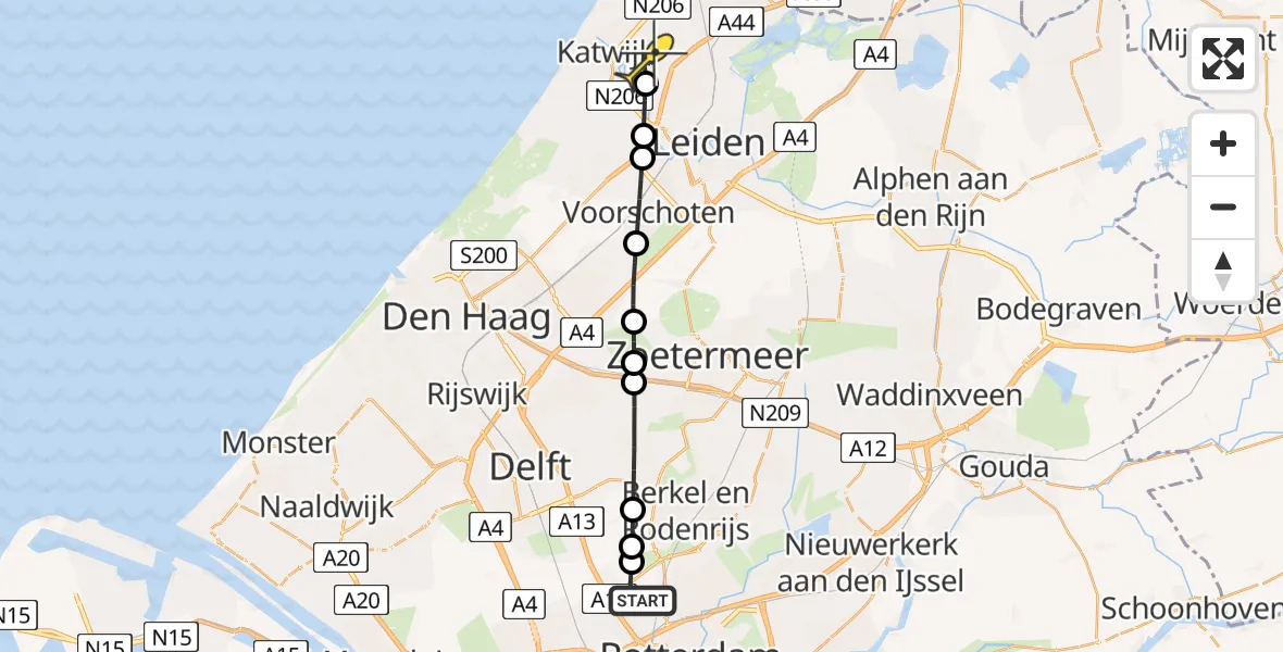 Routekaart van de vlucht: Lifeliner 2 naar Rijnsburg, Molenweg