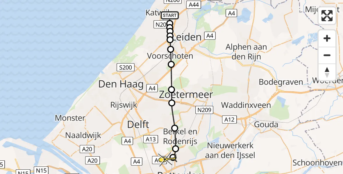 Routekaart van de vlucht: Lifeliner 2 naar Rotterdam The Hague Airport, Kwekersstraat