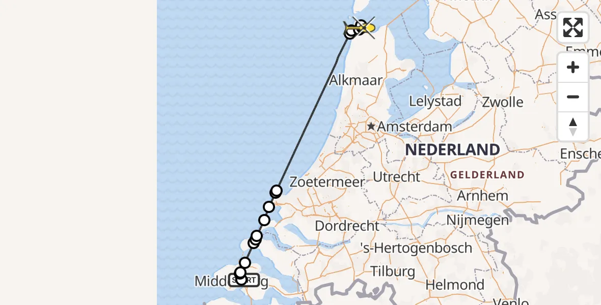 Routekaart van de vlucht: Kustwachthelikopter naar Vliegveld De Kooy, Muidenweg