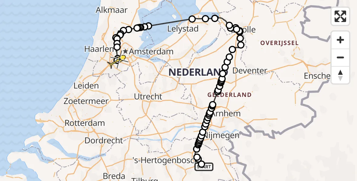 Routekaart van de vlucht: Politieheli naar Schiphol, Zeelandsedijk