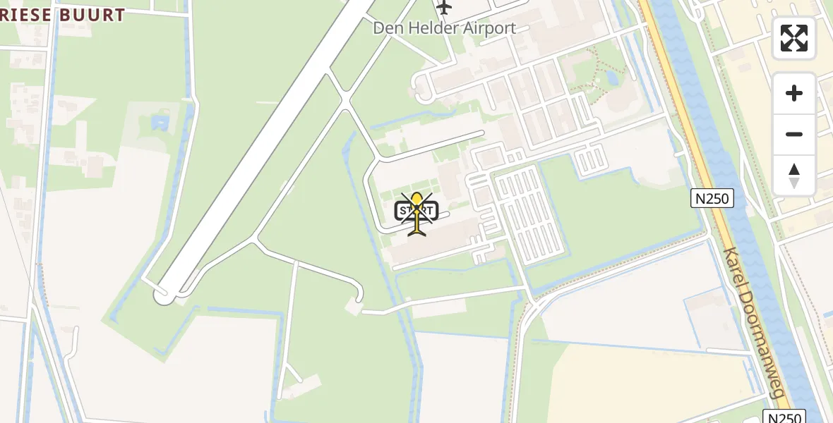 Routekaart van de vlucht: Kustwachthelikopter naar Vliegveld De Kooy, Luchthavenweg