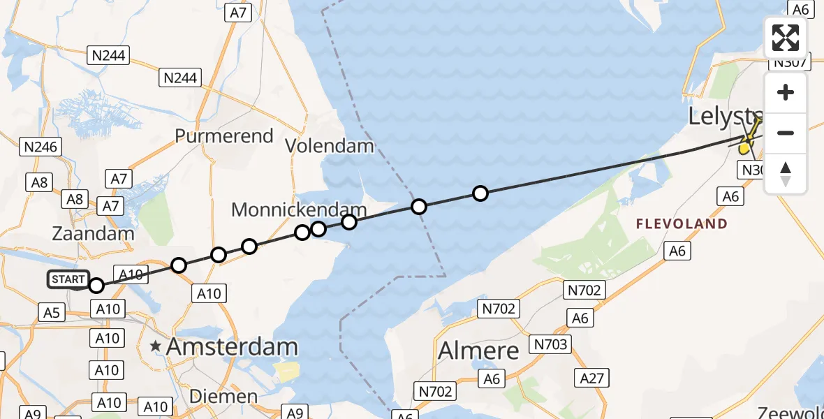 Routekaart van de vlucht: Lifeliner 1 naar Lelystad, Maltaweg