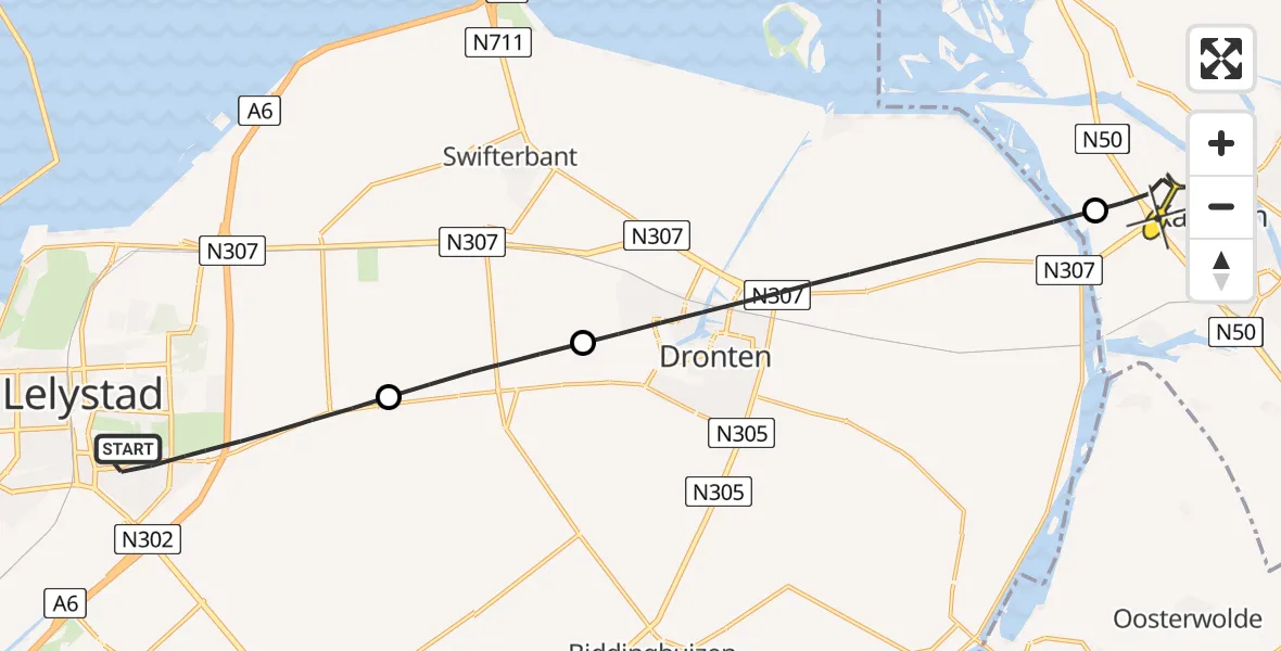 Routekaart van de vlucht: Lifeliner 1 naar Kampen, Oostzeestraat