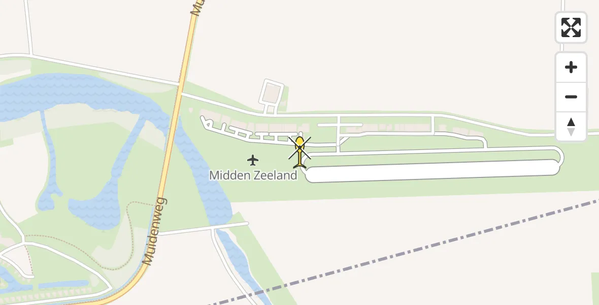 Routekaart van de vlucht: Kustwachthelikopter naar Vliegveld Midden-Zeeland