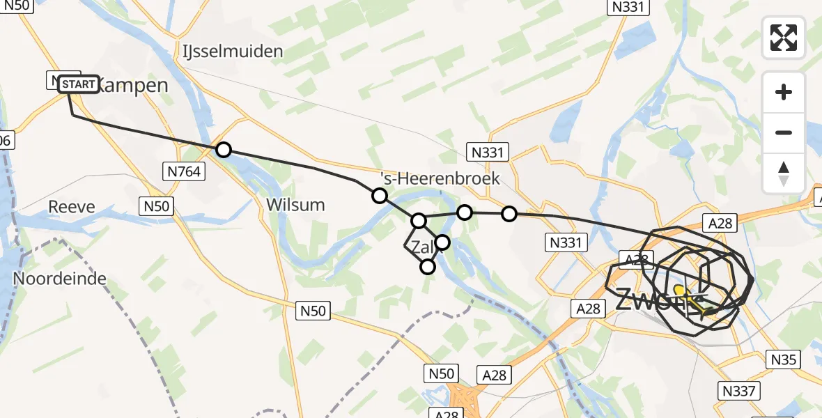 Routekaart van de vlucht: Lifeliner 1 naar Zwolle, Midden Weteringpad