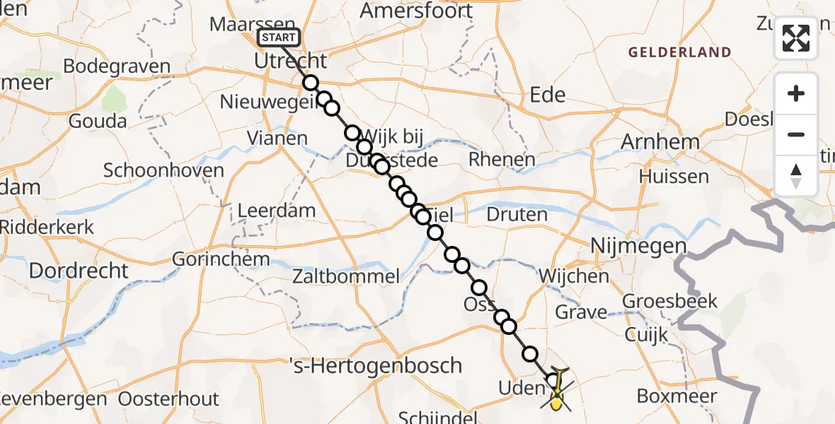 Routekaart van de vlucht: Lifeliner 3 naar Vliegbasis Volkel, Nijenrodeplantsoen