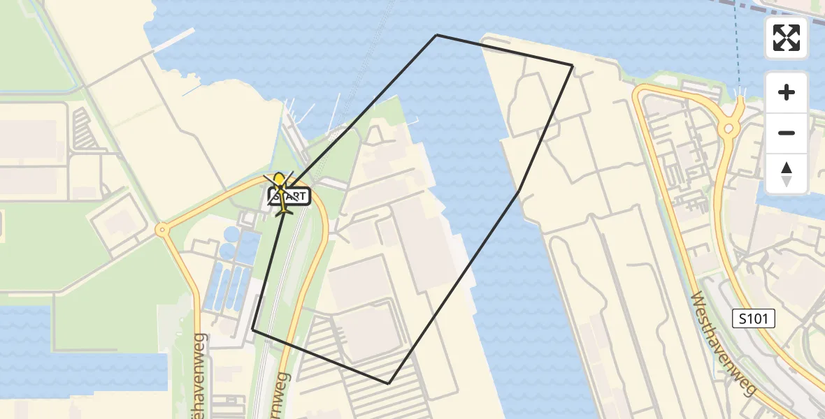 Routekaart van de vlucht: Lifeliner 1 naar Amsterdam Heliport, Westhavenweg