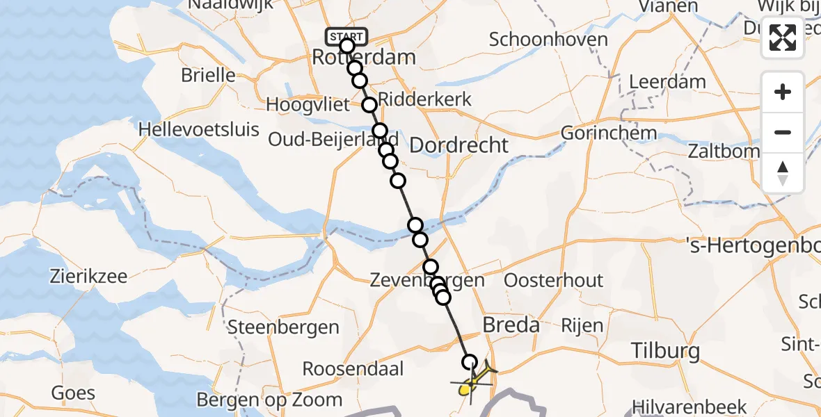 Routekaart van de vlucht: Lifeliner 2 naar Rijsbergen, Nieuwe Kleiweg