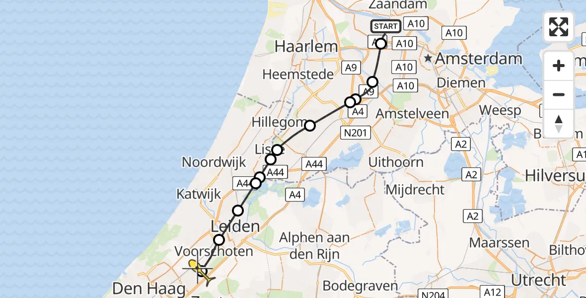 Routekaart van de vlucht: Lifeliner 1 naar Leidschendam, Hornweg