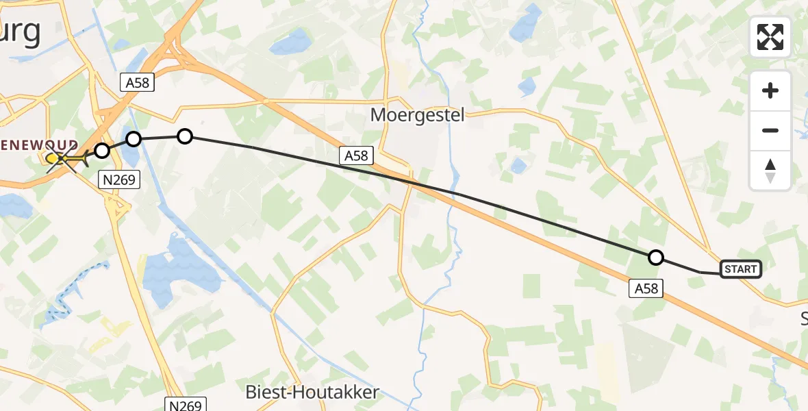 Routekaart van de vlucht: Lifeliner 3 naar Tilburg, Heirbaan