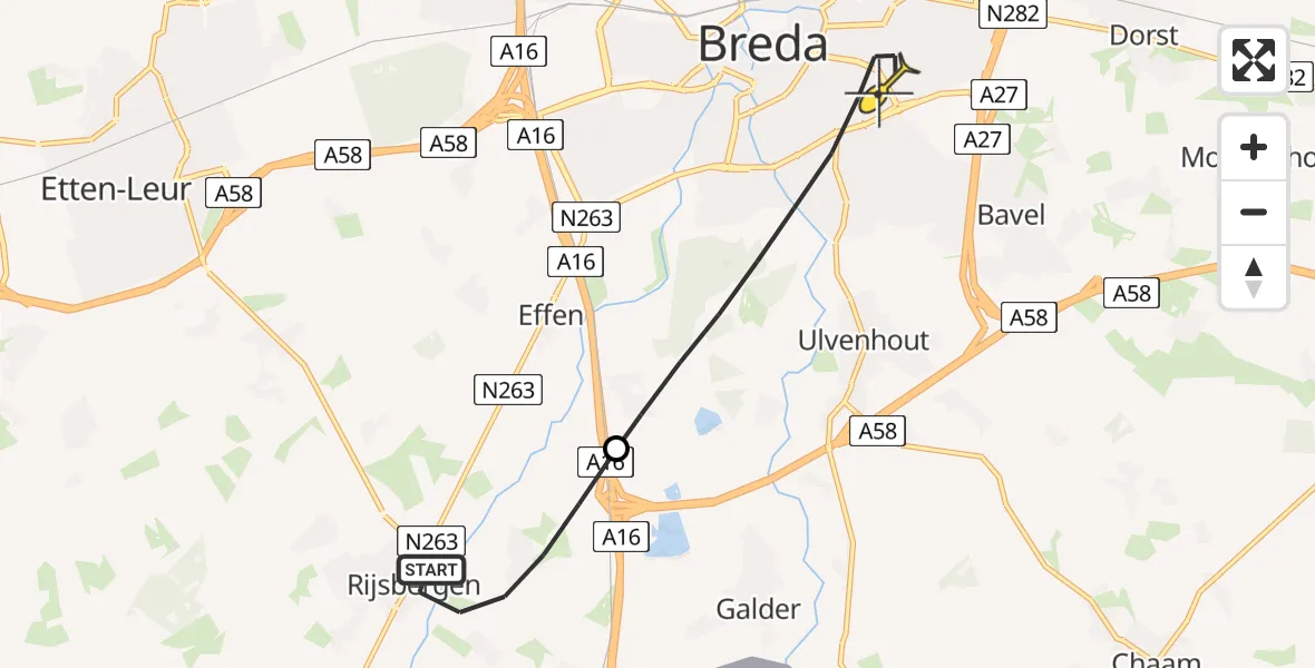 Routekaart van de vlucht: Lifeliner 2 naar Breda, Kruispad