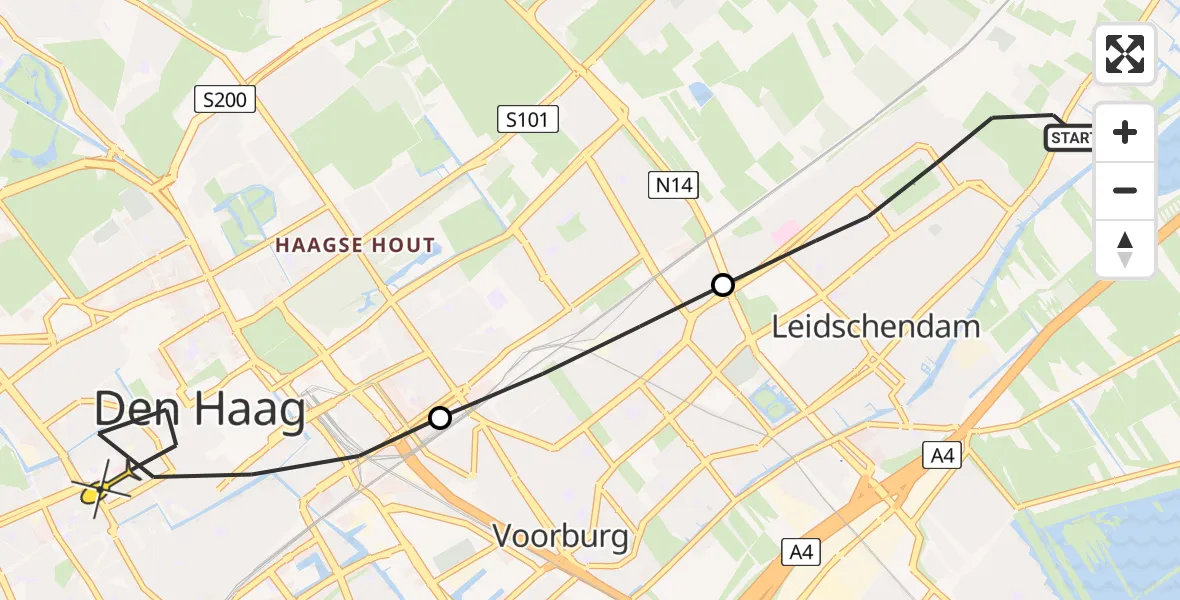Routekaart van de vlucht: Lifeliner 1 naar Den Haag, Prinsenhof