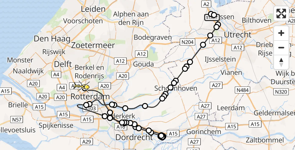 Routekaart van de vlucht: Politieheli naar Rotterdam The Hague Airport, Valkenkamp