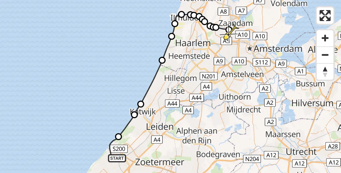 Routekaart van de vlucht: Lifeliner 1 naar Amsterdam Heliport, Joubertstraat