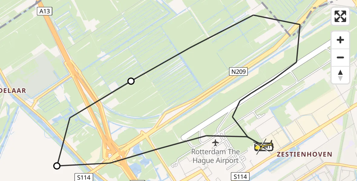 Routekaart van de vlucht: Lifeliner 2 naar Rotterdam The Hague Airport, Vliegveldweg