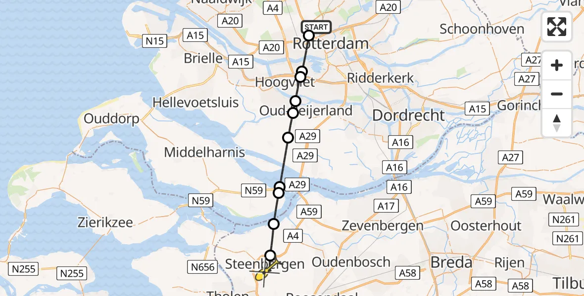 Routekaart van de vlucht: Lifeliner 2 naar Steenbergen, Vliegveldweg