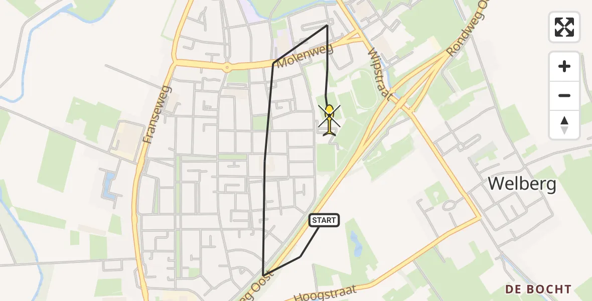 Routekaart van de vlucht: Lifeliner 2 naar Steenbergen, Molenweg