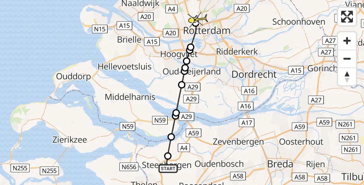 Routekaart van de vlucht: Lifeliner 2 naar Rotterdam The Hague Airport, Gageldonk