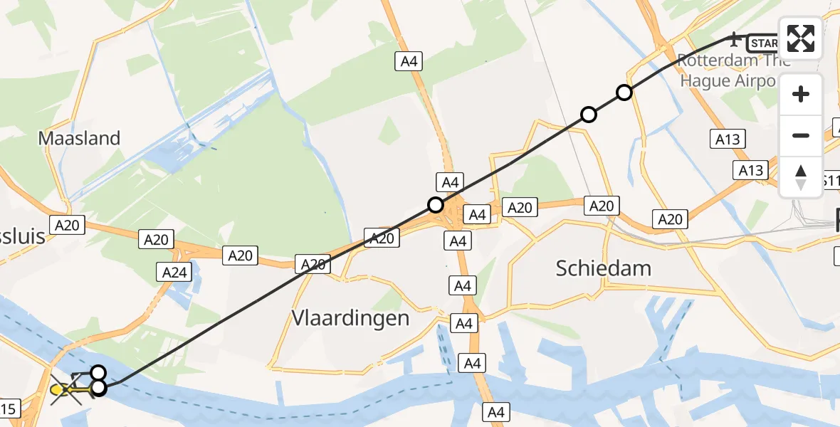 Routekaart van de vlucht: Lifeliner 2 naar Botlek, Vliegveldweg
