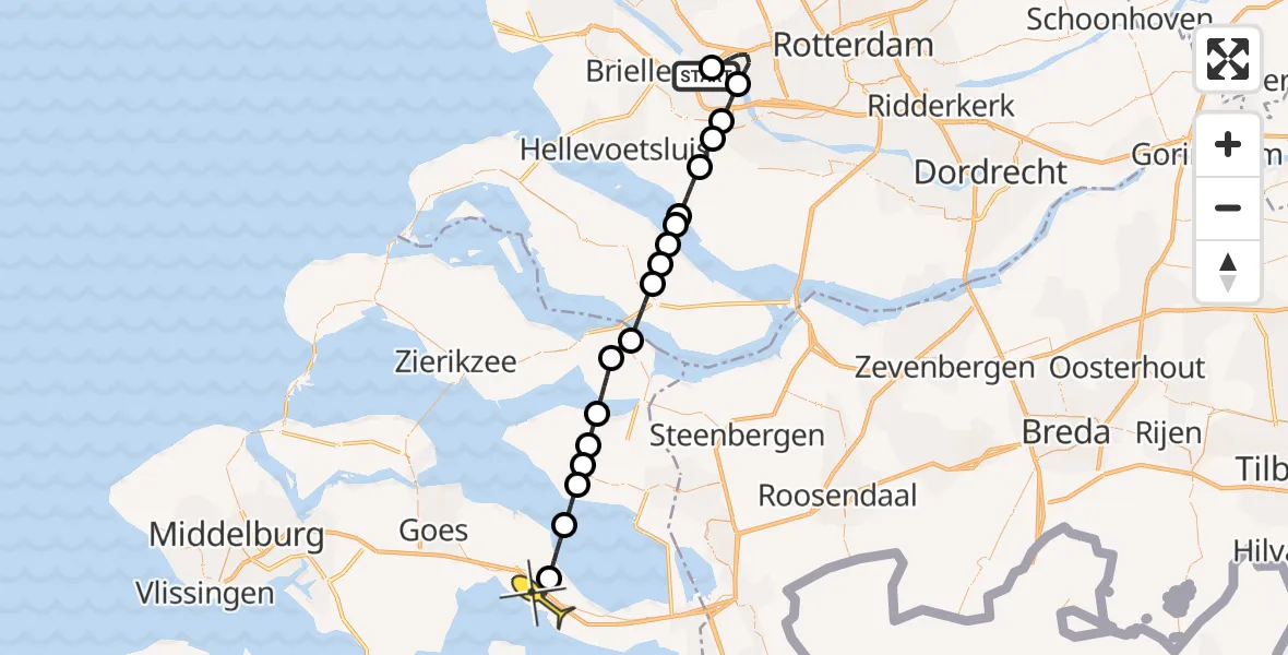Routekaart van de vlucht: Lifeliner 2 naar Kruiningen, Deltapad
