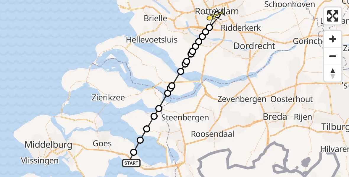 Routekaart van de vlucht: Lifeliner 2 naar Erasmus MC, Korteviele