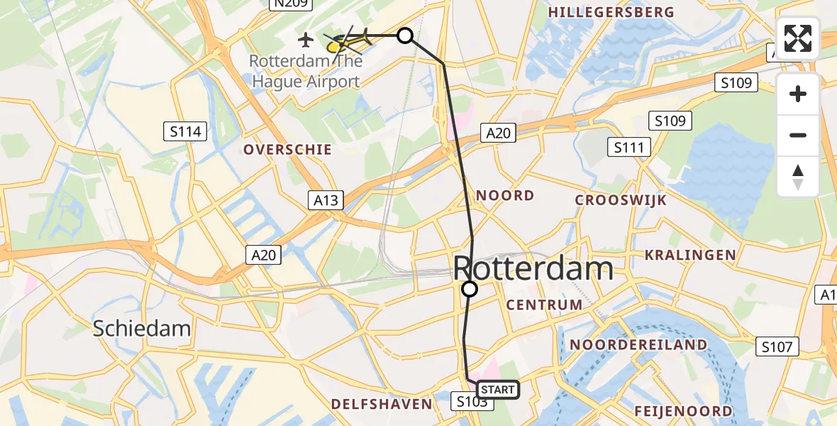 Routekaart van de vlucht: Lifeliner 2 naar Rotterdam The Hague Airport, Schietbaanstraat