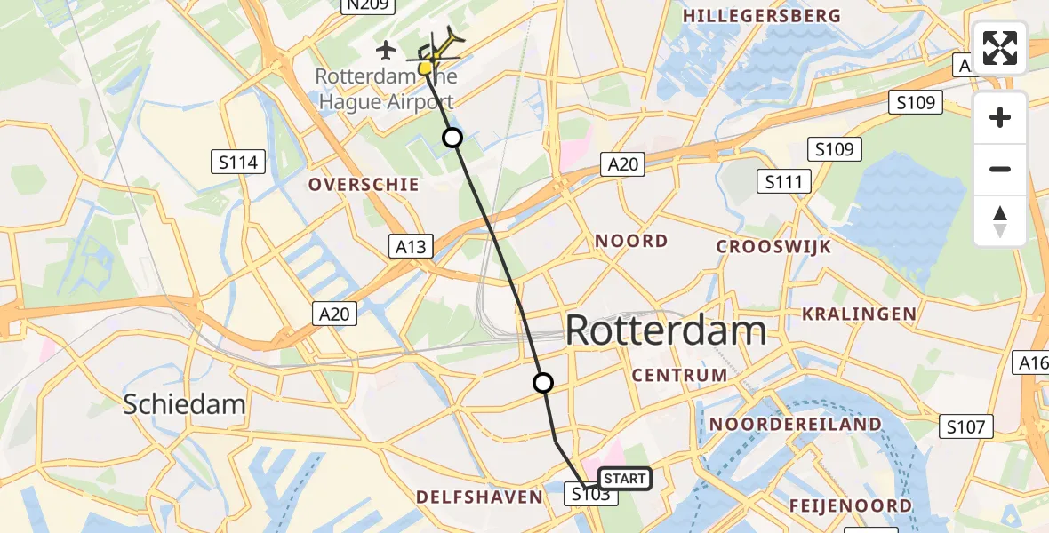 Routekaart van de vlucht: Lifeliner 2 naar Rotterdam The Hague Airport, Nieuwe Binnenweg