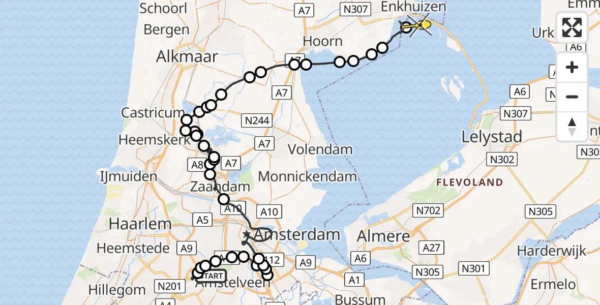 Routekaart van de vlucht: Politieheli naar Lelystad, Loevesteinse Randweg