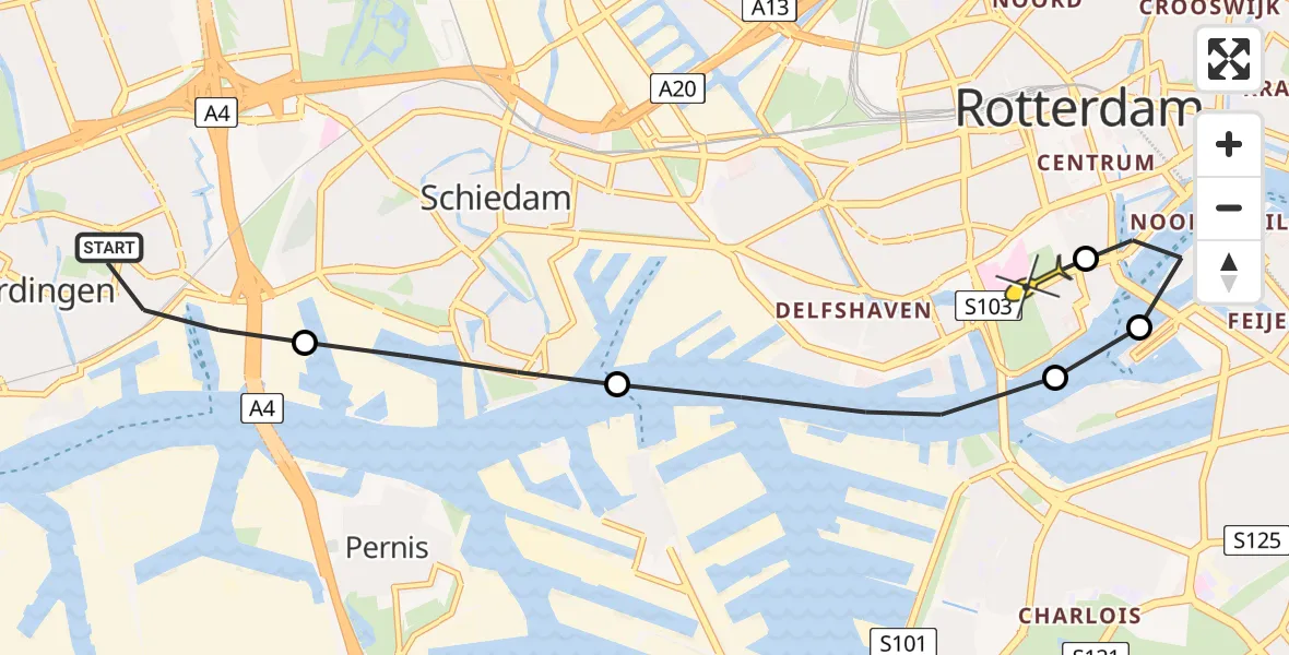 Routekaart van de vlucht: Lifeliner 2 naar Erasmus MC, Schiedamsedijk