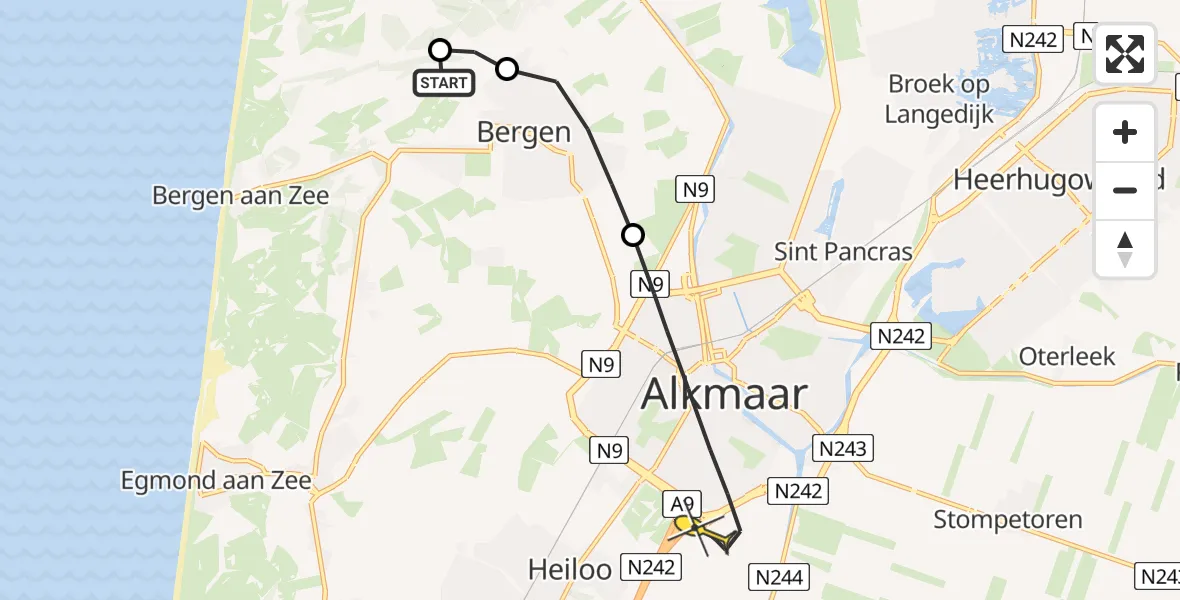 Routekaart van de vlucht: Lifeliner 1 naar Alkmaar, Zwarteweg