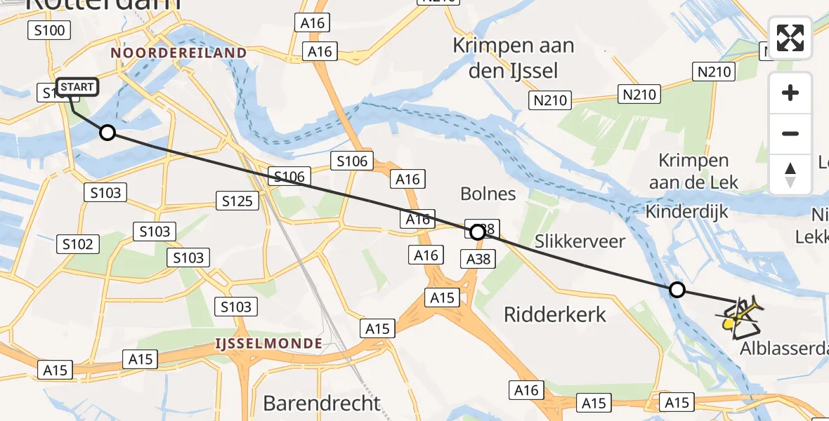 Routekaart van de vlucht: Lifeliner 2 naar Alblasserdam, Buizenpark