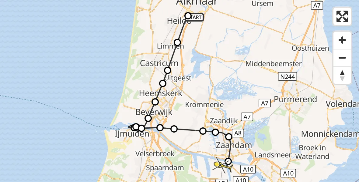 Routekaart van de vlucht: Lifeliner 1 naar Amsterdam Heliport, Laan van Zeeman