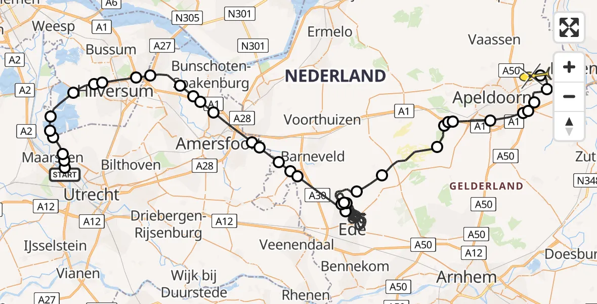 Routekaart van de vlucht: Politiehelikopter naar Vliegveld Teuge, Nedereindsevaart
