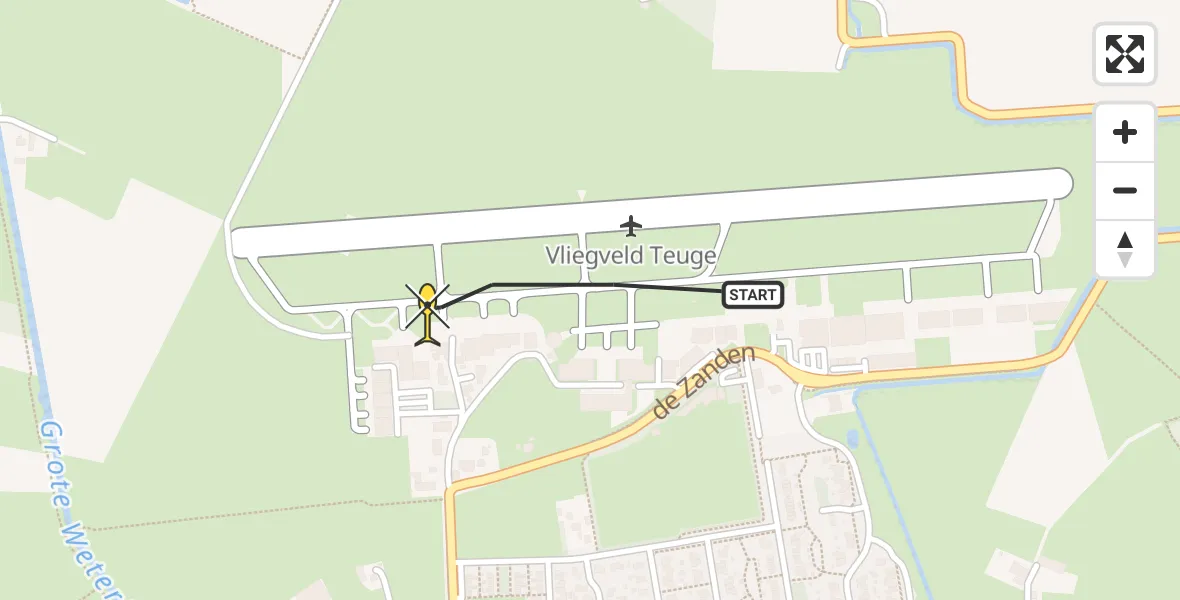 Routekaart van de vlucht: Politiehelikopter naar Vliegveld Teuge, de Zanden